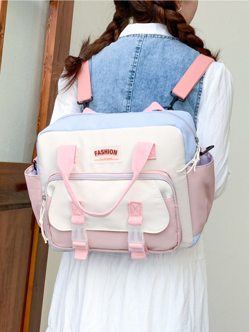 Colorblock Double Zipper Backpack