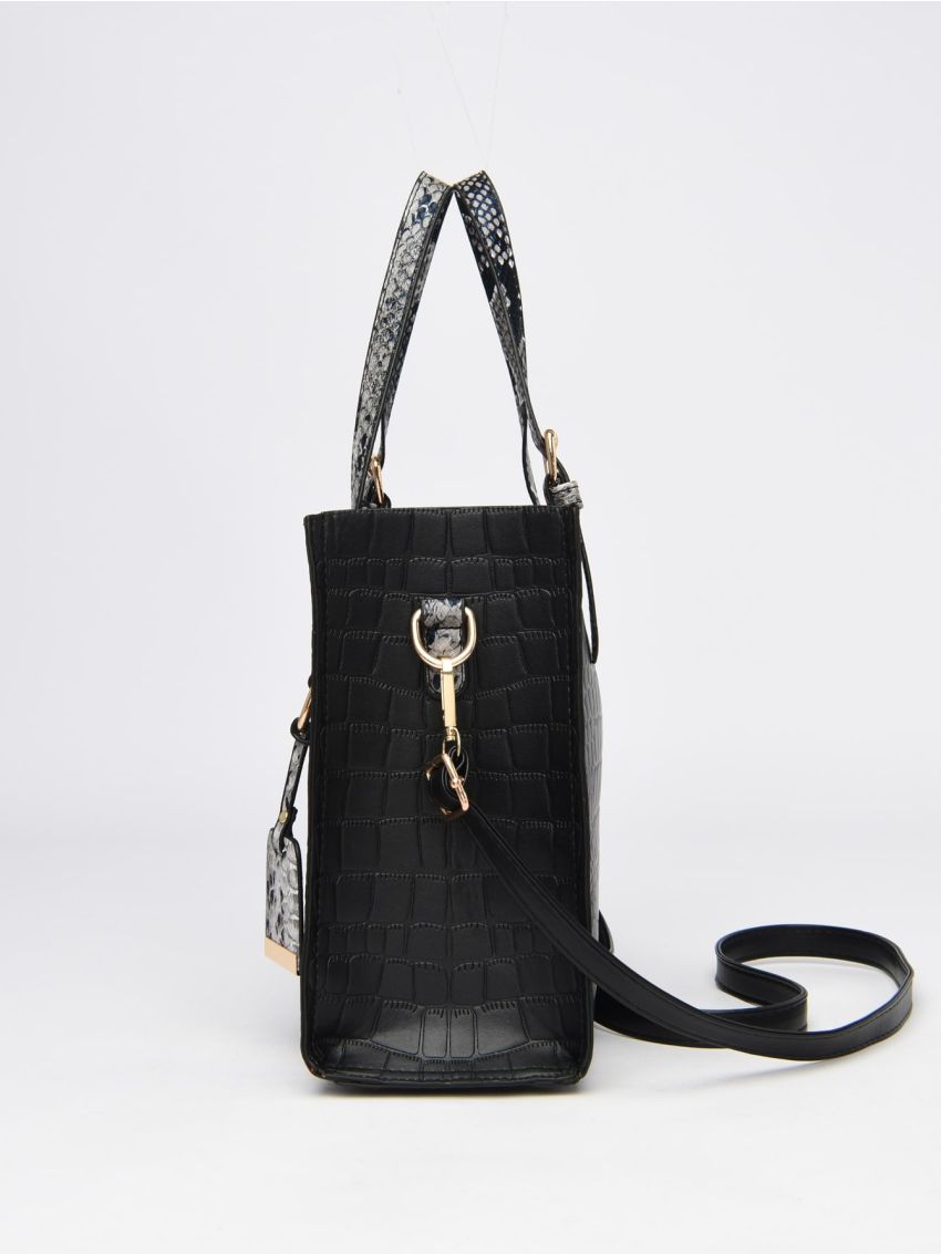 Crocodile Embossed Square Bag With Bag Charm