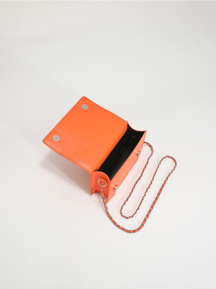 Mini Neon Orange Chain Flap Square Bag