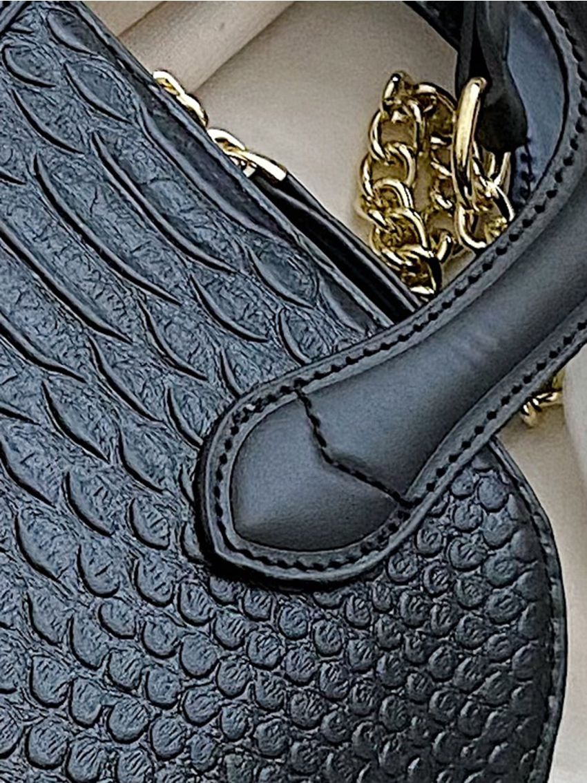 Letter Graphic Crocodile Embossed Chain Dome Bag