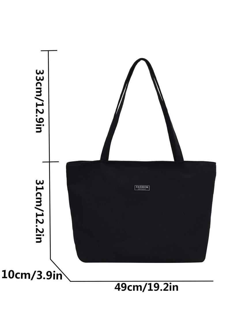 Letter Patch Decor Canvas Shopper Bag