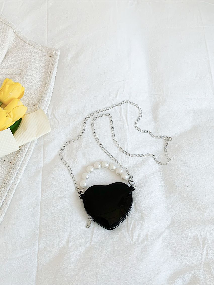 Mini Faux Pearl Beaded Heart Shaped Chain Novelty Bag