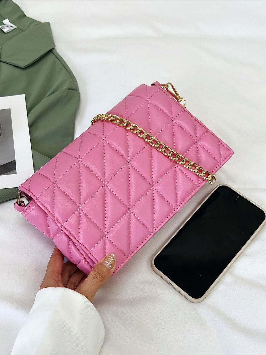Quilted Chain Flap Square Bag