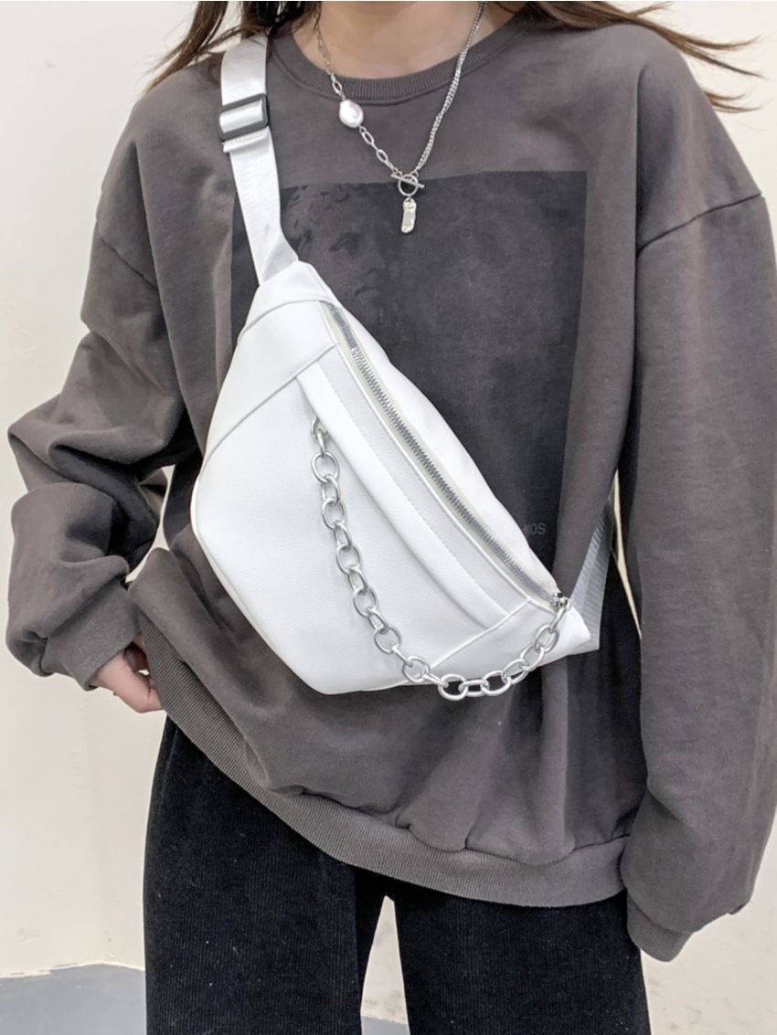 Chain Decor Textured Waist Bag