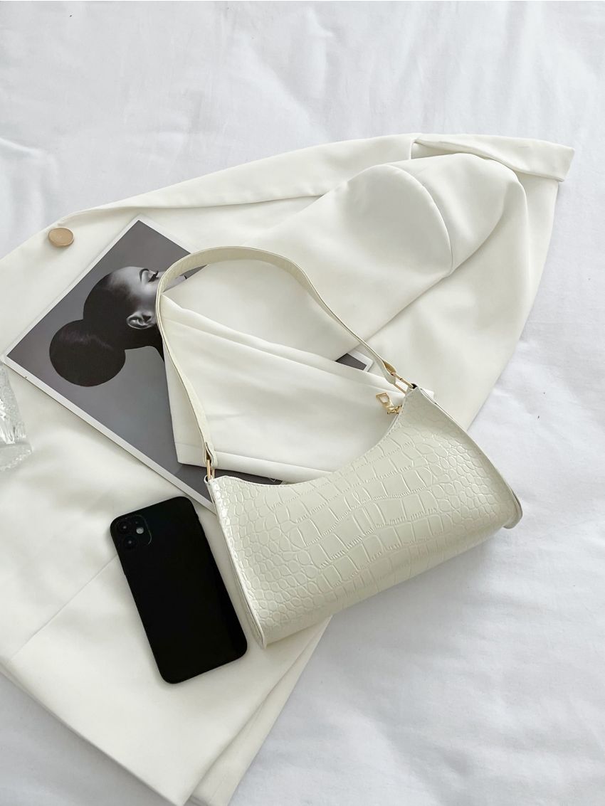 Crocodile Embossed Baguette Bag