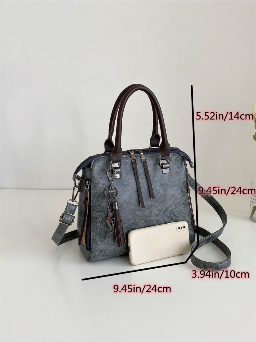 4pcs Minimalist Square Bag Set With Bag Charm