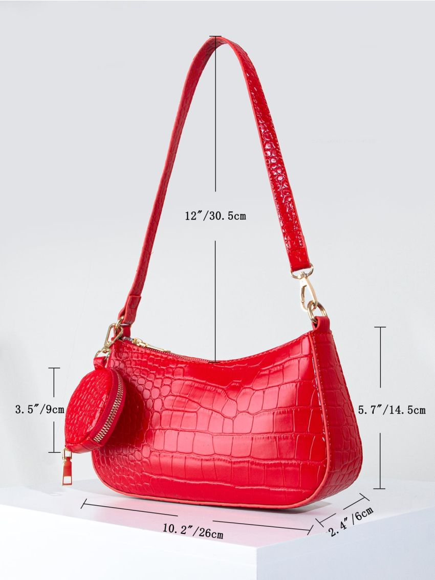 Croc Embossed Baguette Bag With Purse