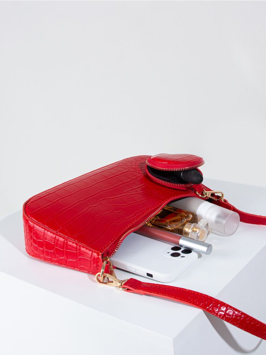 Croc Embossed Baguette Bag With Purse