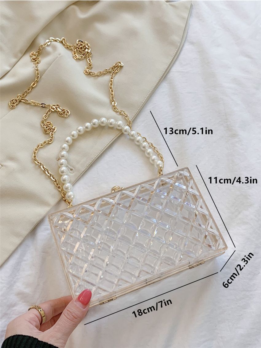 Mini Faux Pearl Decor Clear Box Bag