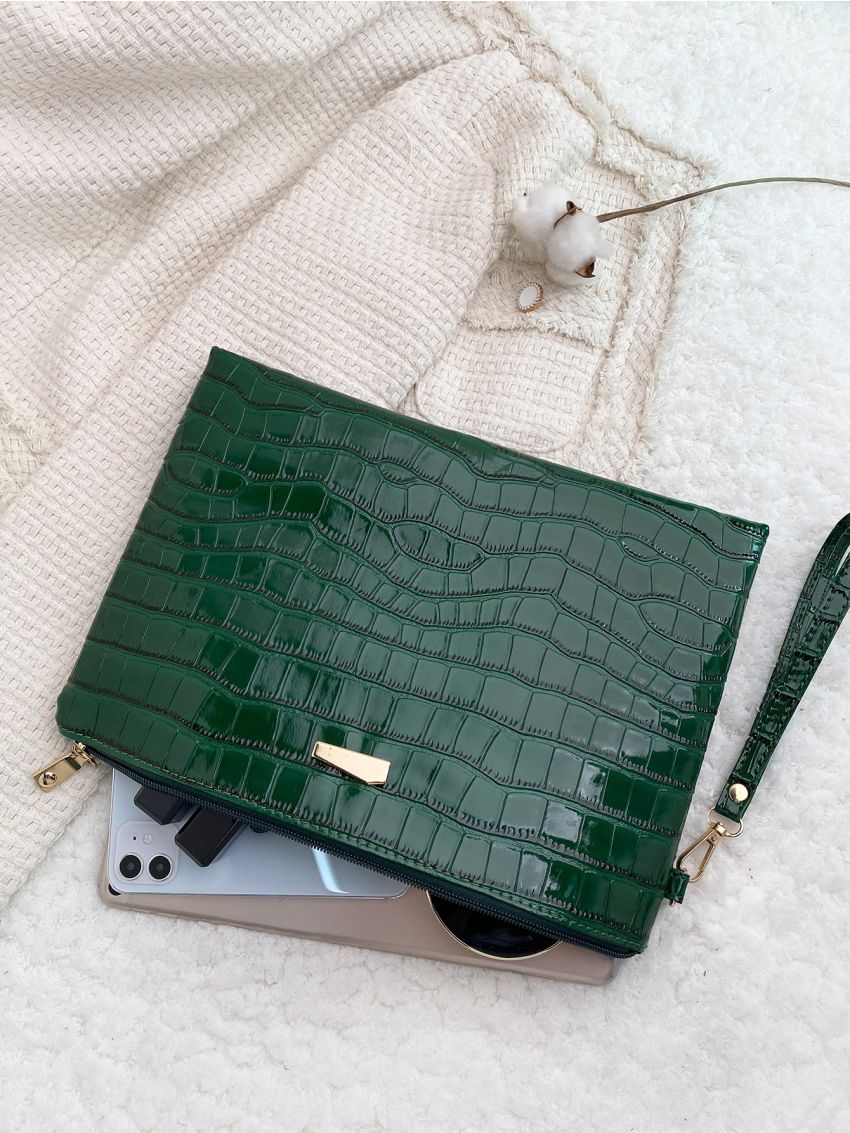 Crocodile Embossed Square Bag