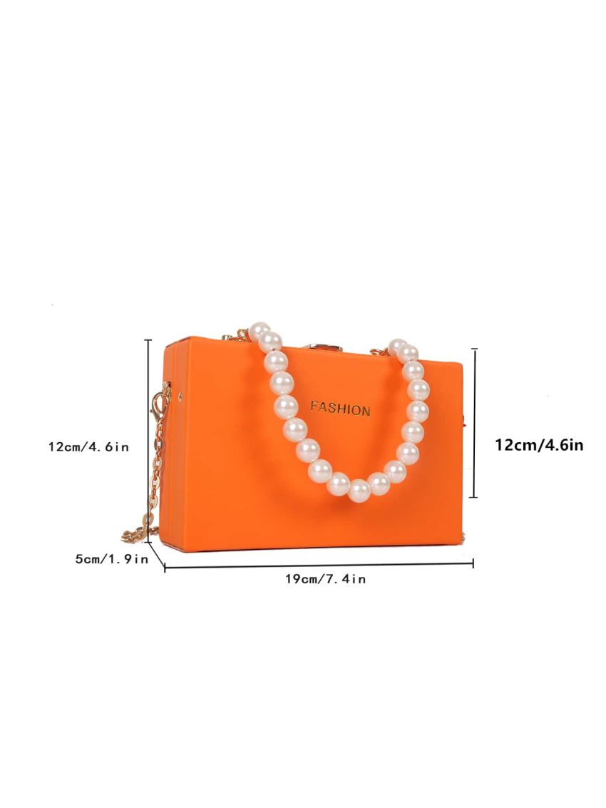 Mini Neon Orange Faux Pearl Decor Box Bag