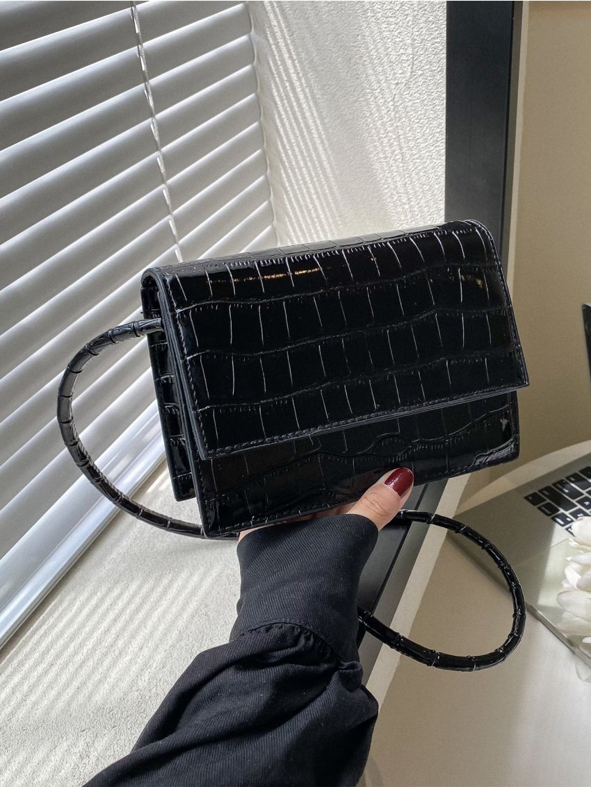 Mini Crocodile Embossed Flap Square Bag