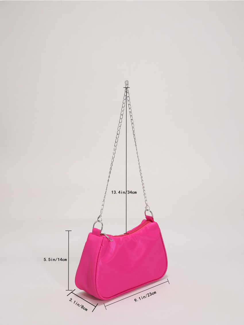 Neon-Pink Chain Strap Baguette Bag