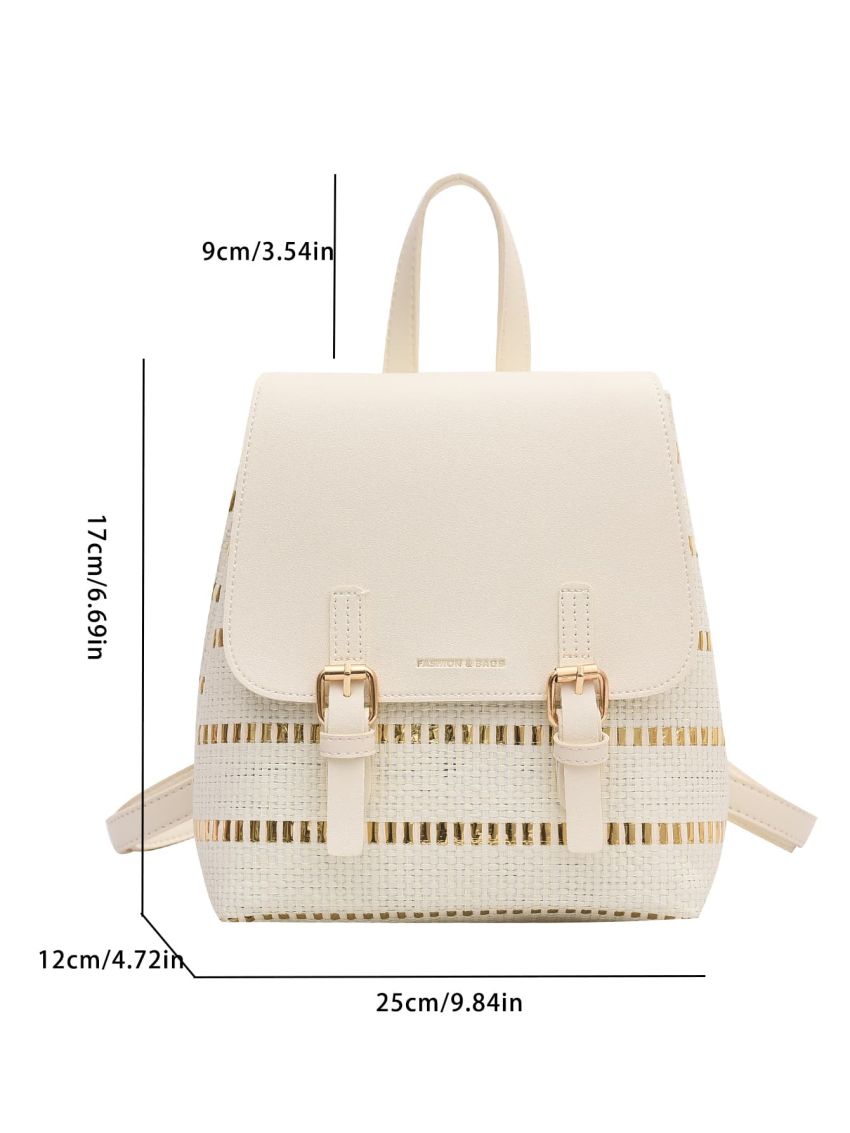 Letter Embossed Metal Buckle Decor Flap Straw Bag