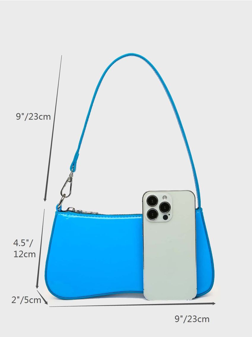 Artificial Patent Leather Neon-Blue Baguette Bag