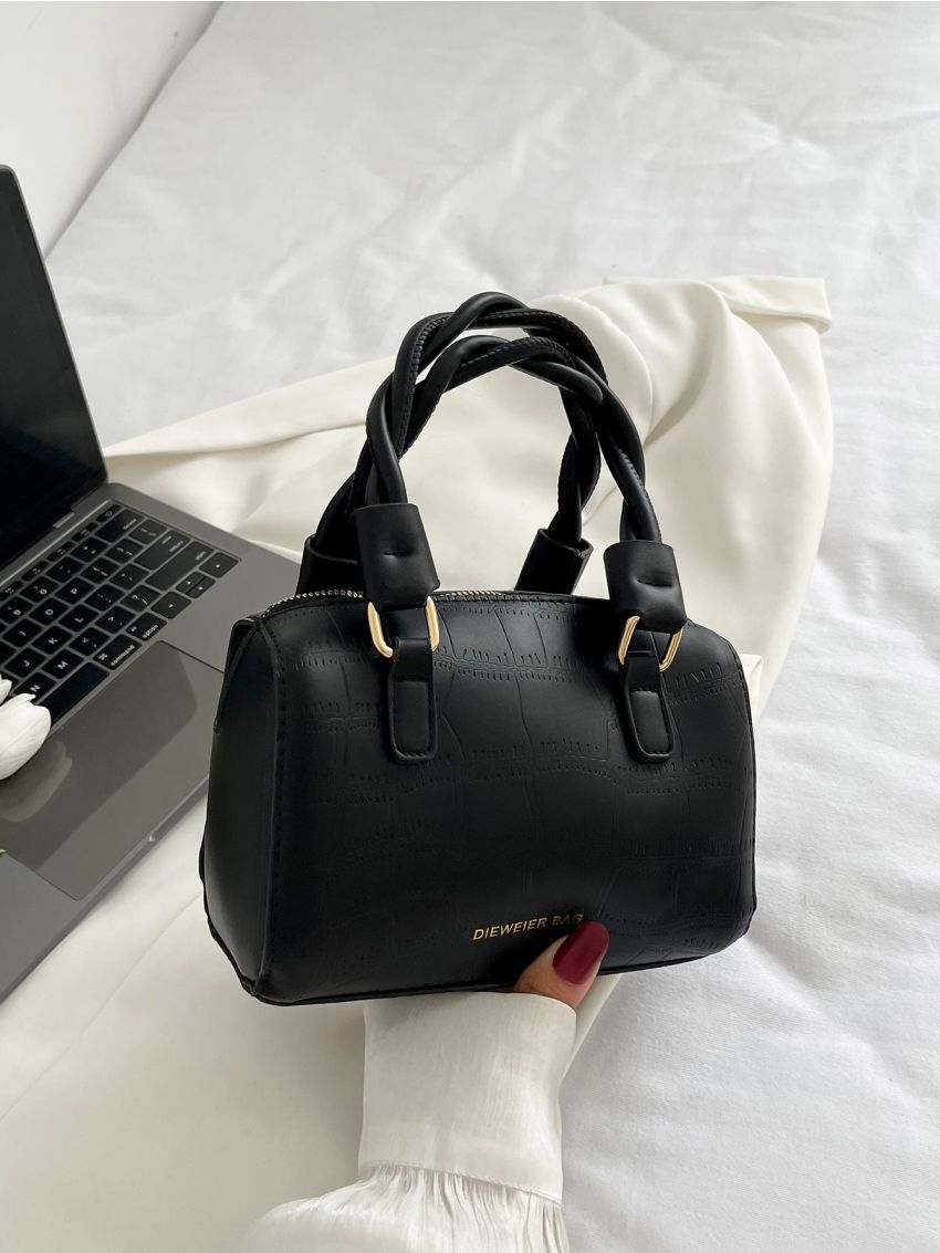 Croc Embossed Satchel Bag