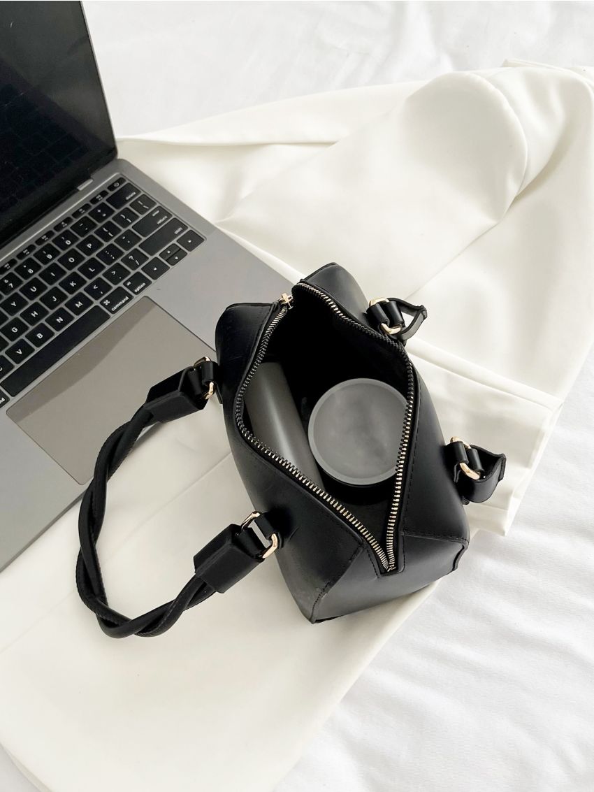 Mini Letter Graphic Crocodile Embossed Boston Bag