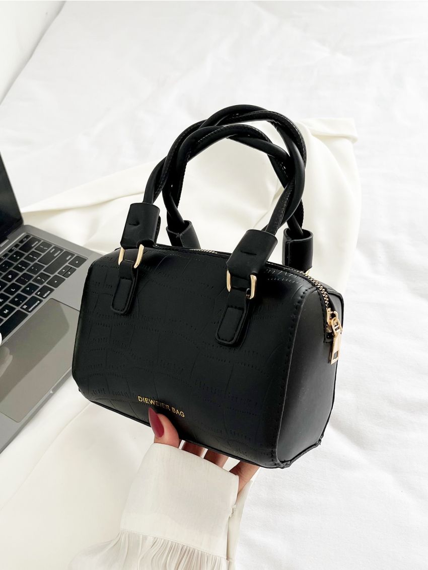 Croc Embossed Satchel Bag