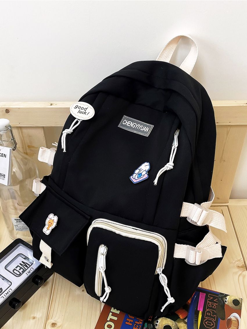 Letter & Cartoon Graphic Functional Backpack