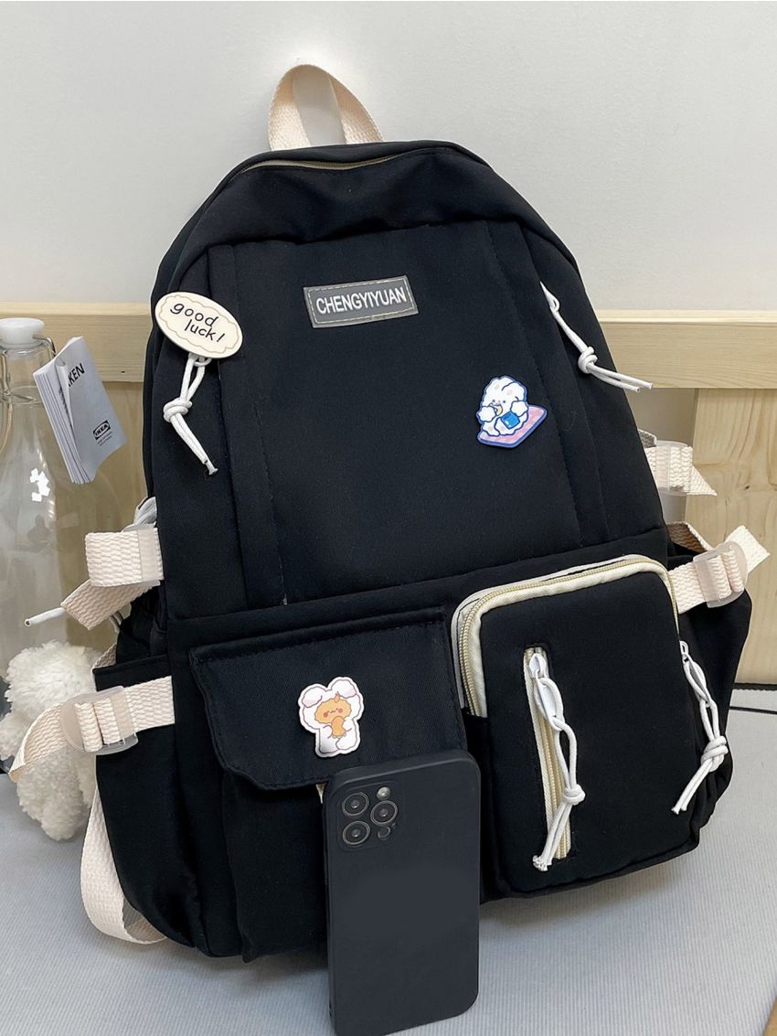 Letter & Cartoon Graphic Functional Backpack