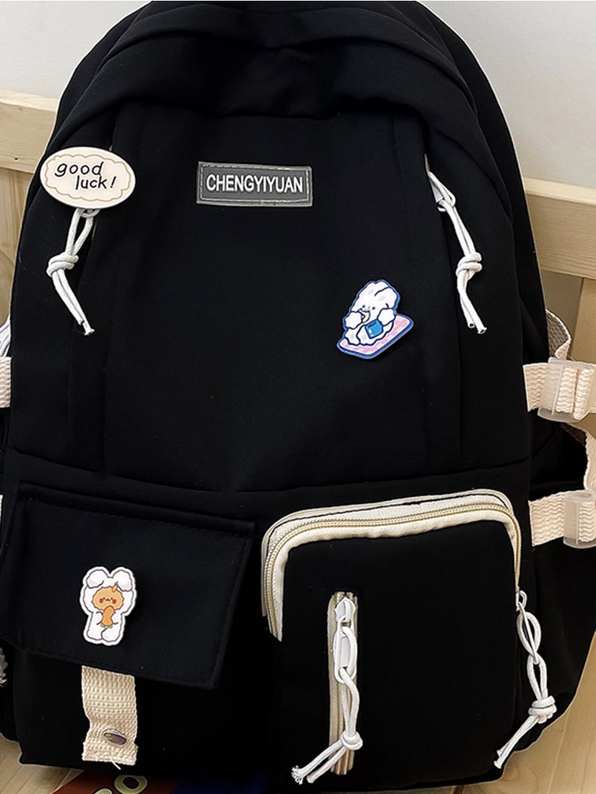 Letter & Cartoon Graphic Functional Backpack