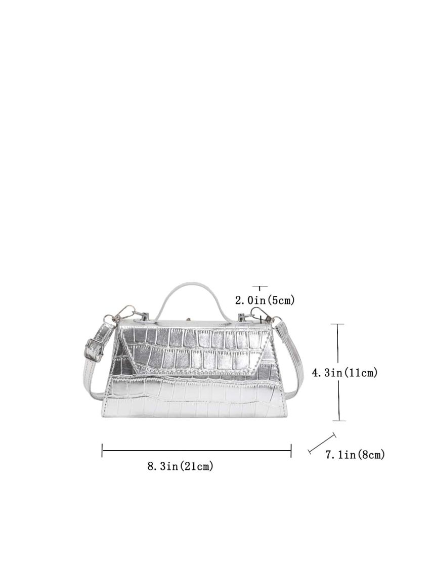Metallic Crocodile Embossed Top Handle Flap Square Bag