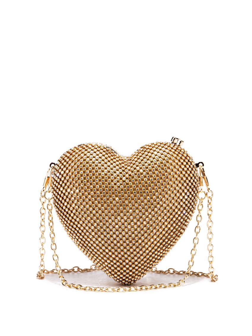 Mini Rhinestone Decor Chain Heart Design Novelty Bag
