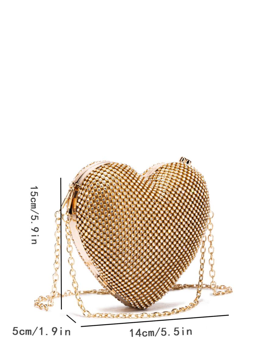Mini Rhinestone Decor Chain Heart Design Novelty Bag