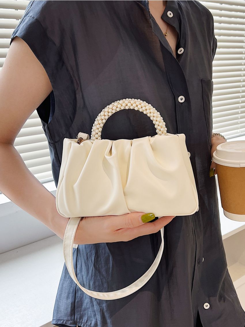 Mini Faux Pearl Decor Ruched Bag