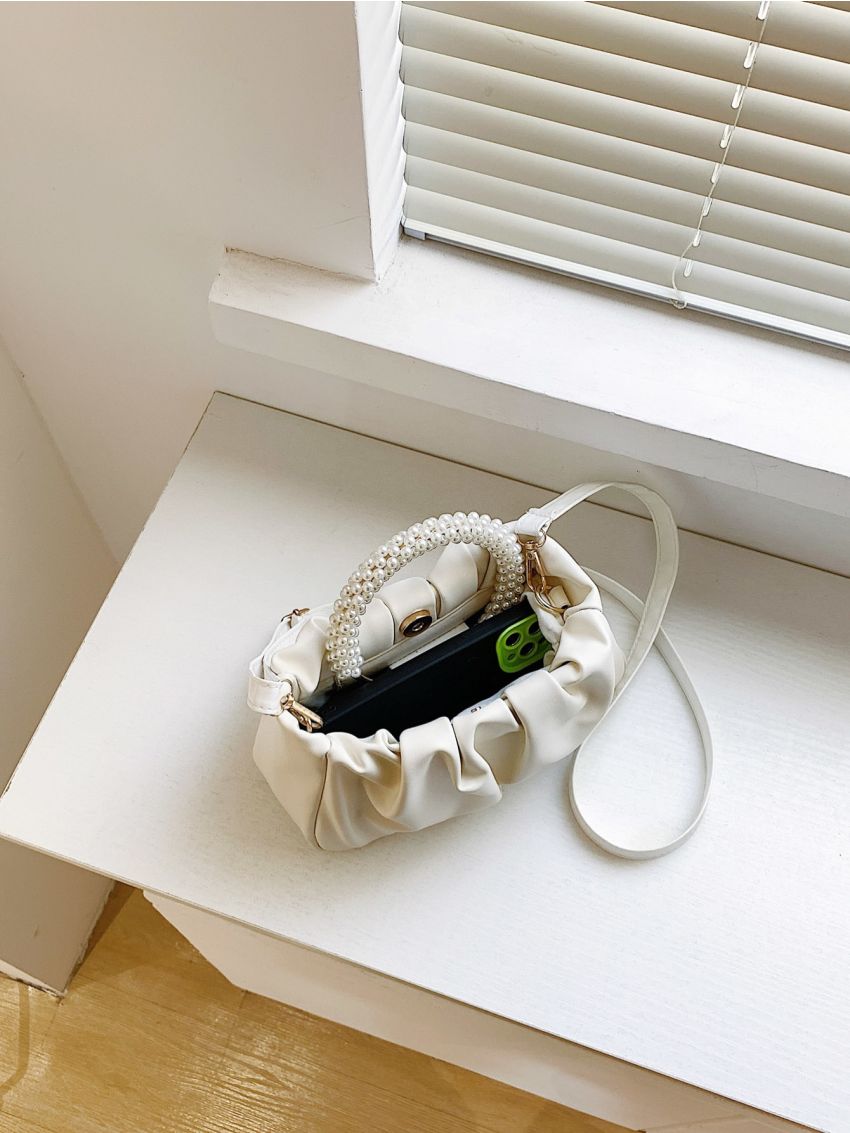 Mini Faux Pearl Decor Ruched Bag