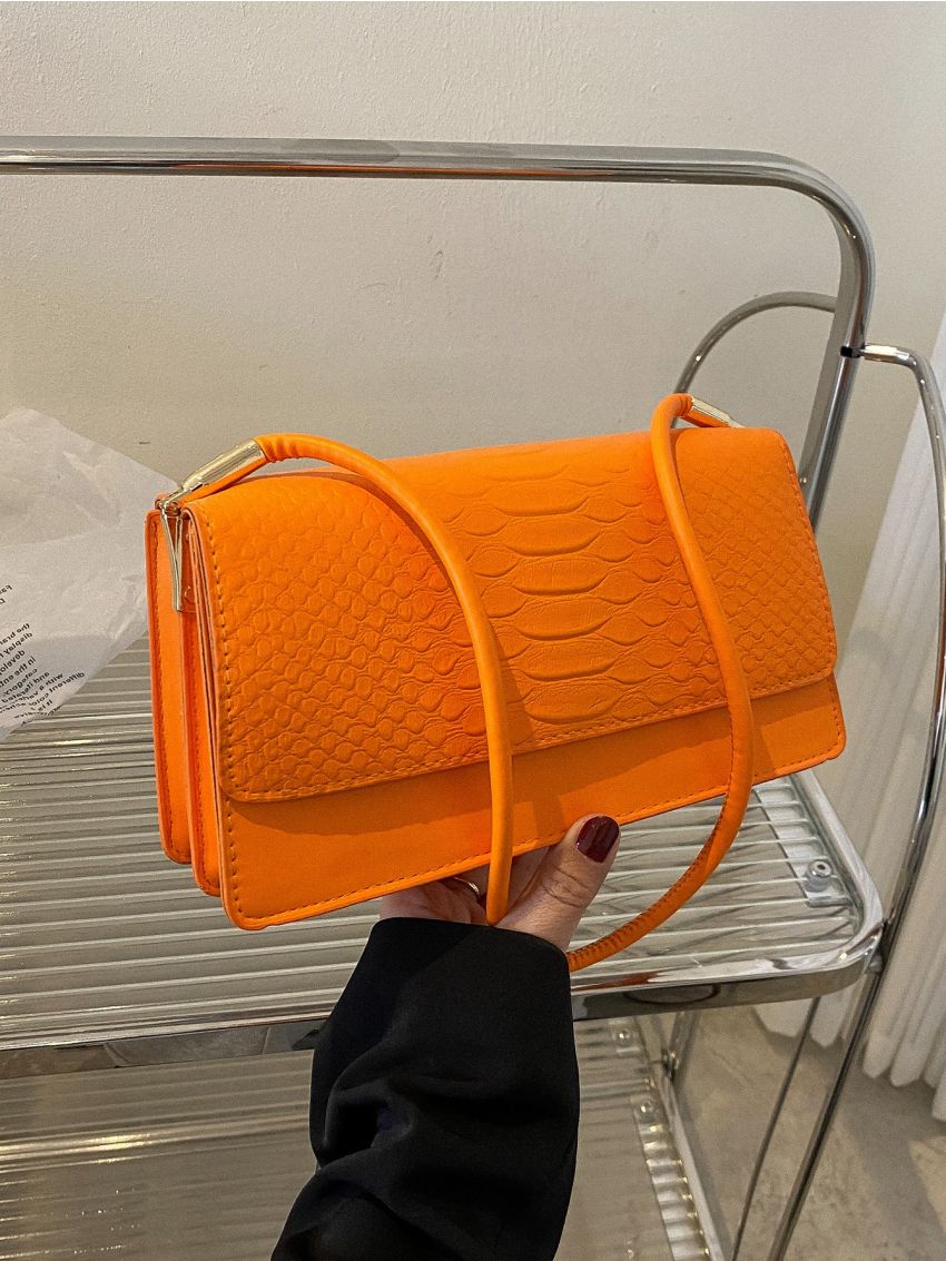 Crocodile Embossed Flap Square Bag