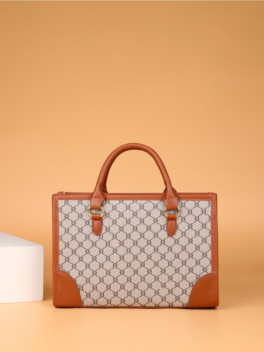 Allover Graphic Contrast Binding Square Bag