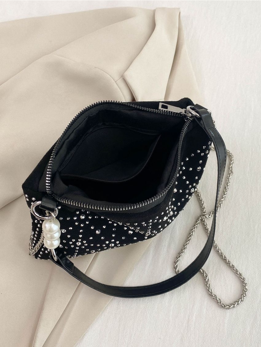 Studded & Faux Pearl Decor Square Bag