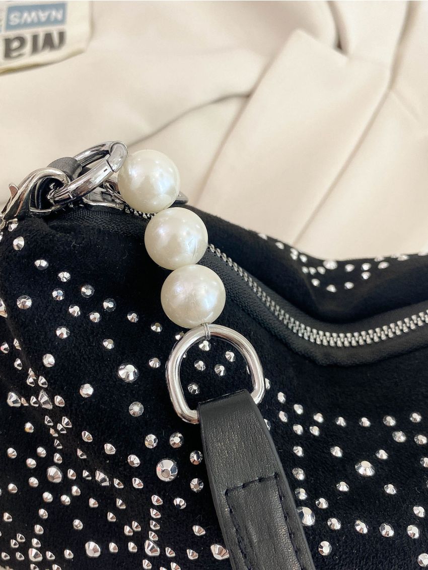 Studded & Faux Pearl Decor Square Bag