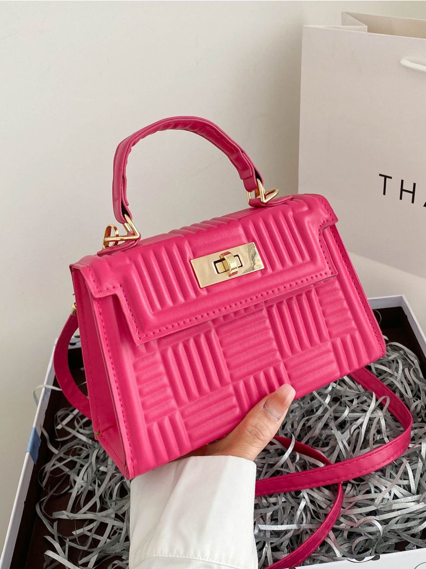 Mini Neon-Pink Twist Lock Square Bag