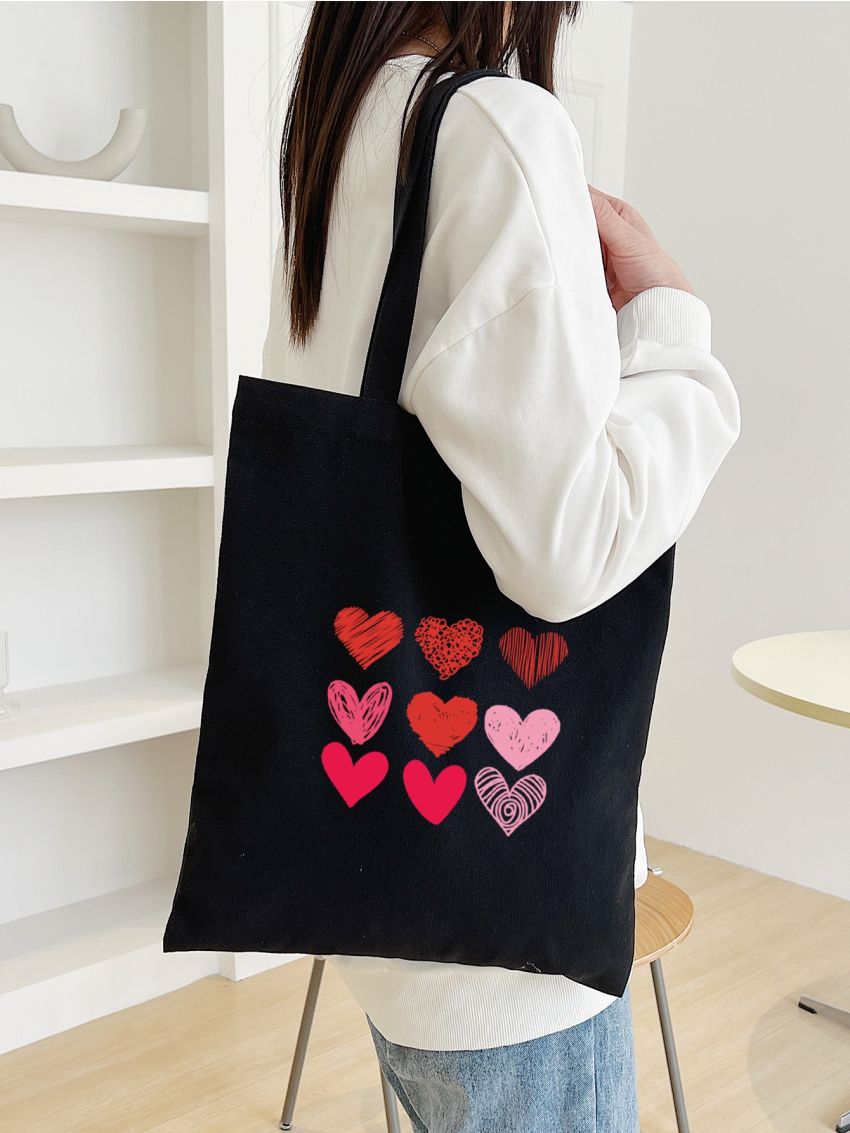 Heart Graphic Canvas Shopper Bag
