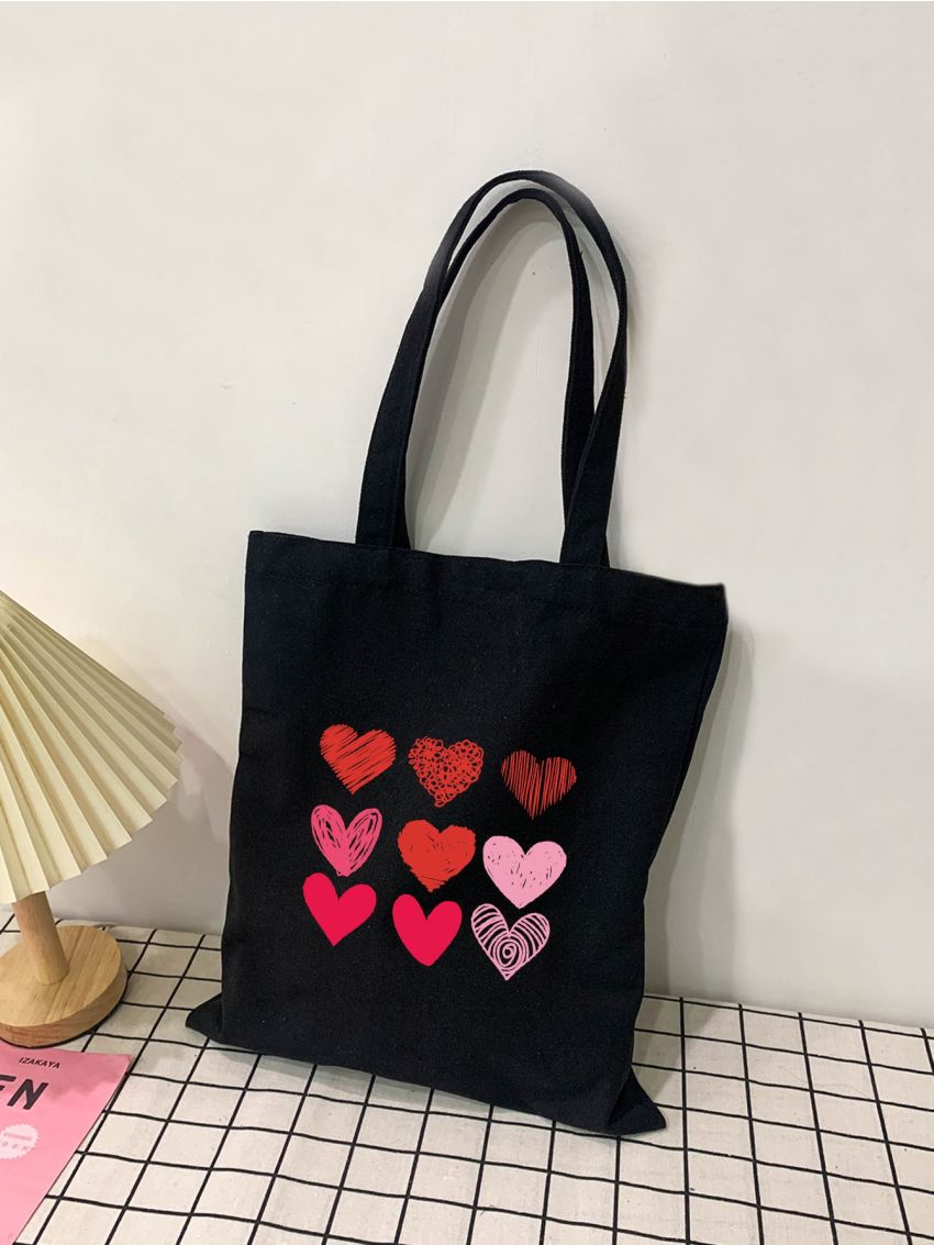Heart Graphic Canvas Shopper Bag