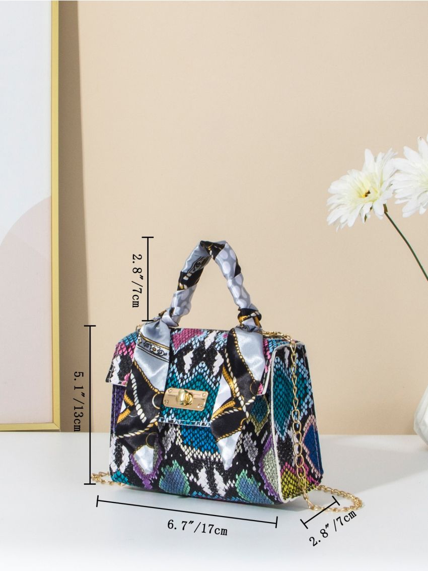 Mini Colorblock Snakeskin Flap Satchel Bag