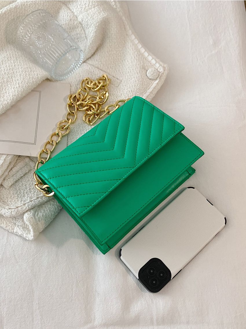 Mini Chevron Detail Flap Chain Square Bag