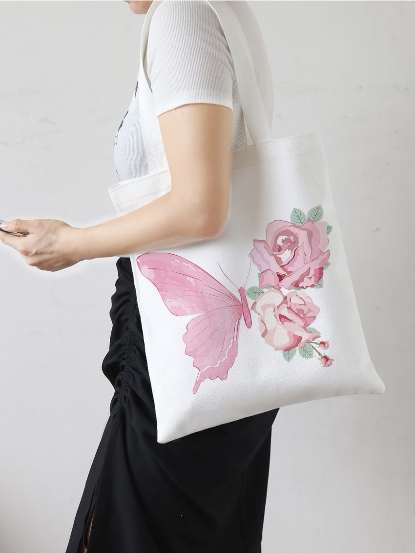 Butterfly & Flower Graphic Shopper Bag