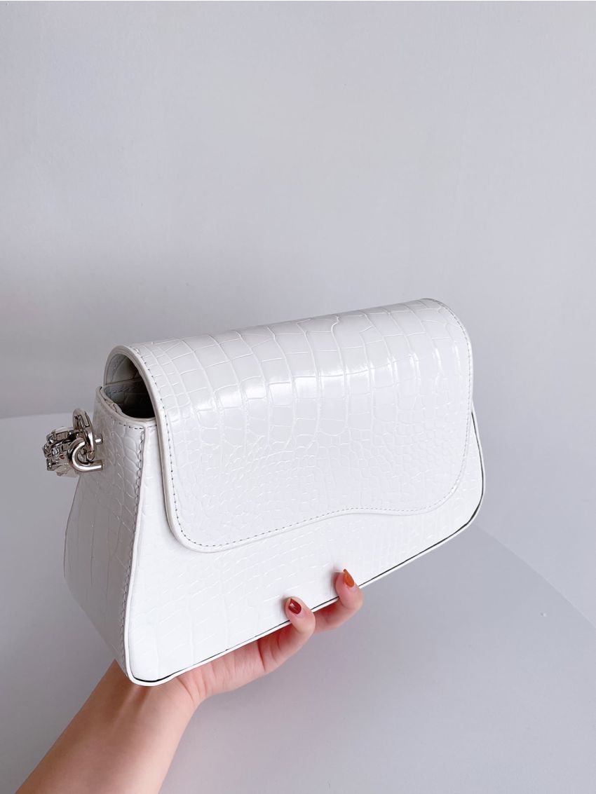 Crocodile Embossed Flap Saddle Bag