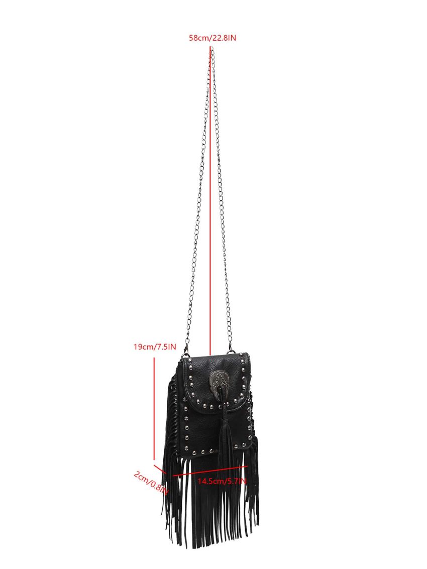Mini Tassel & Studded Decor Flap Chain Square Bag