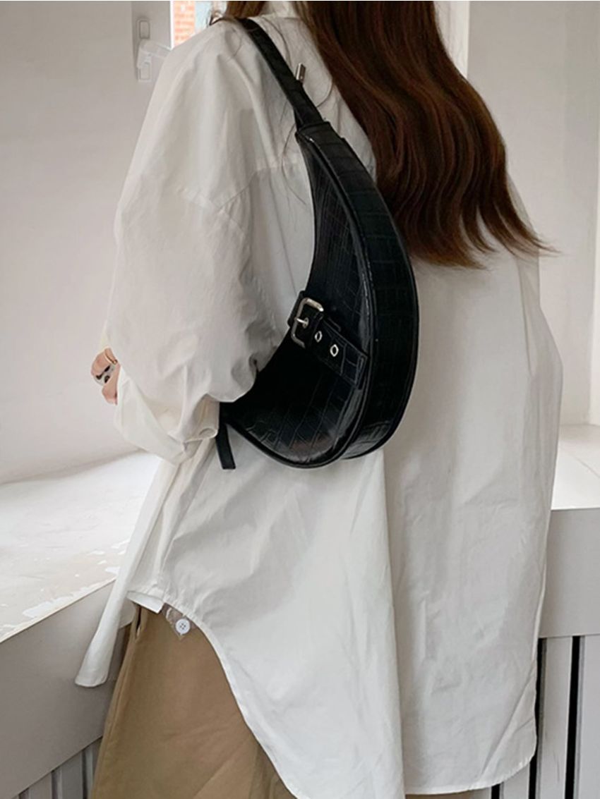 Crocodile Embossed Eyelet Detail Buckle Decor Novelty Bag