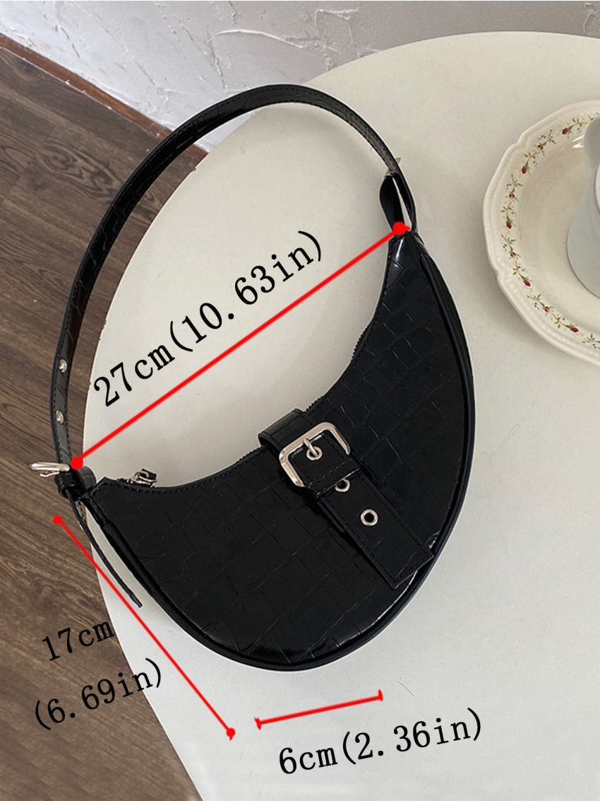 Crocodile Embossed Eyelet Detail Buckle Decor Novelty Bag