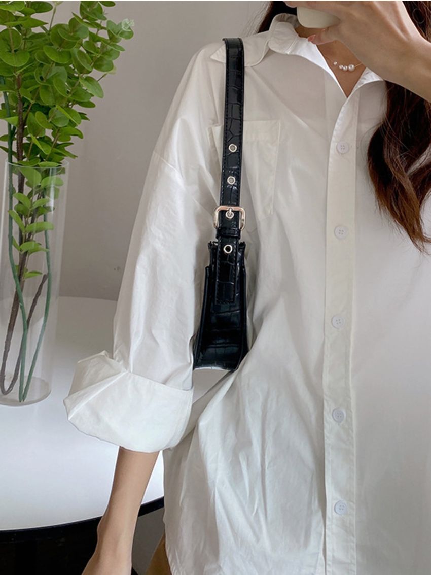 Crocodile Embossed Eyelet Detail Buckle Decor Novelty Bag