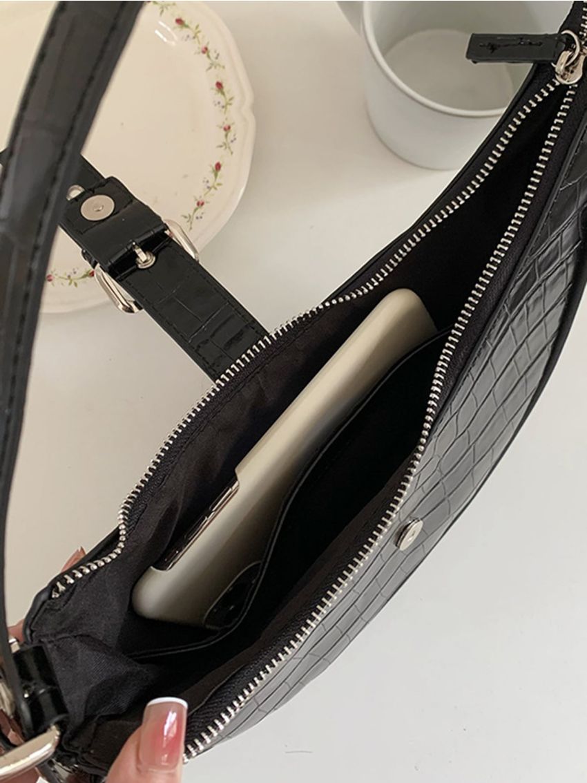 Crocodile Embossed Eyelet Detail Buckle Decor Novelty Bag