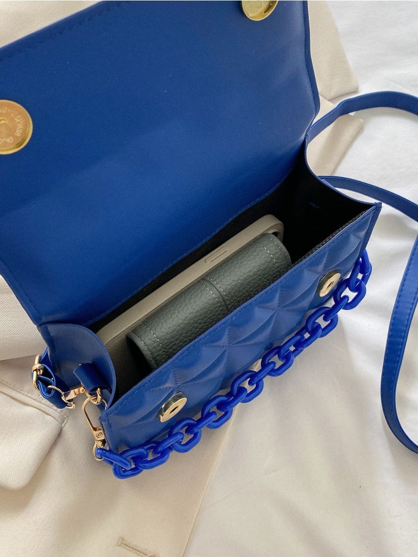 Mini Chain Decor Ruched Top Handle Quilted Flap Square Bag