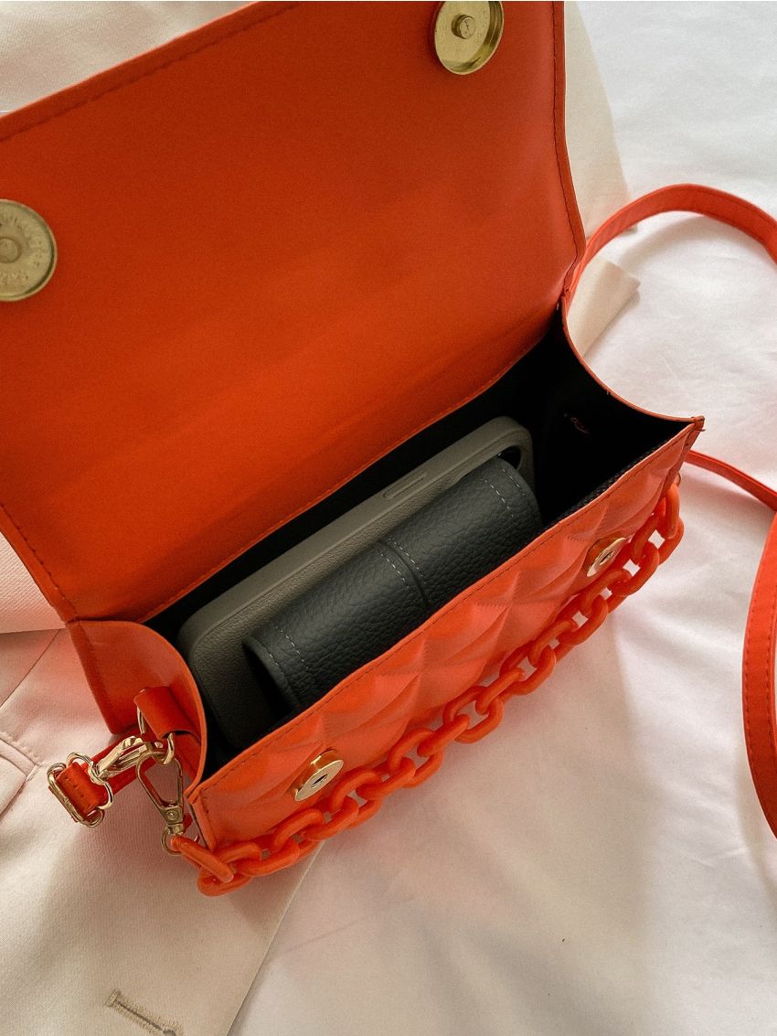 Mini Chain Decor Ruched Top Handle Quilted Flap Square Bag