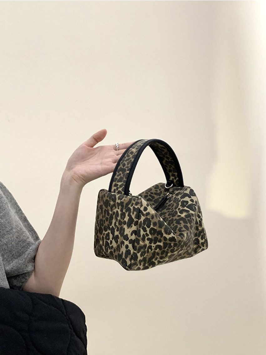 Leopard Top Handle Square Bag