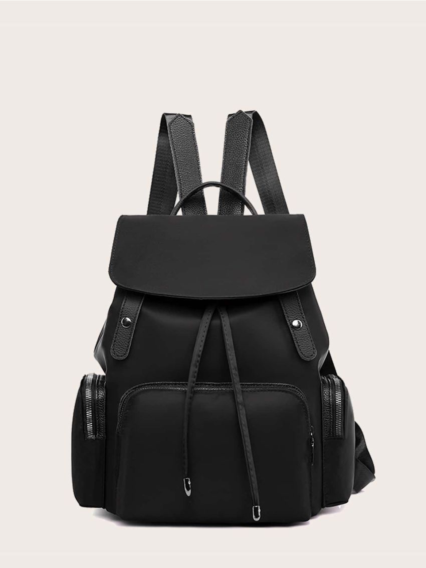 Minimalist Drawstring Decor Flap Backpack